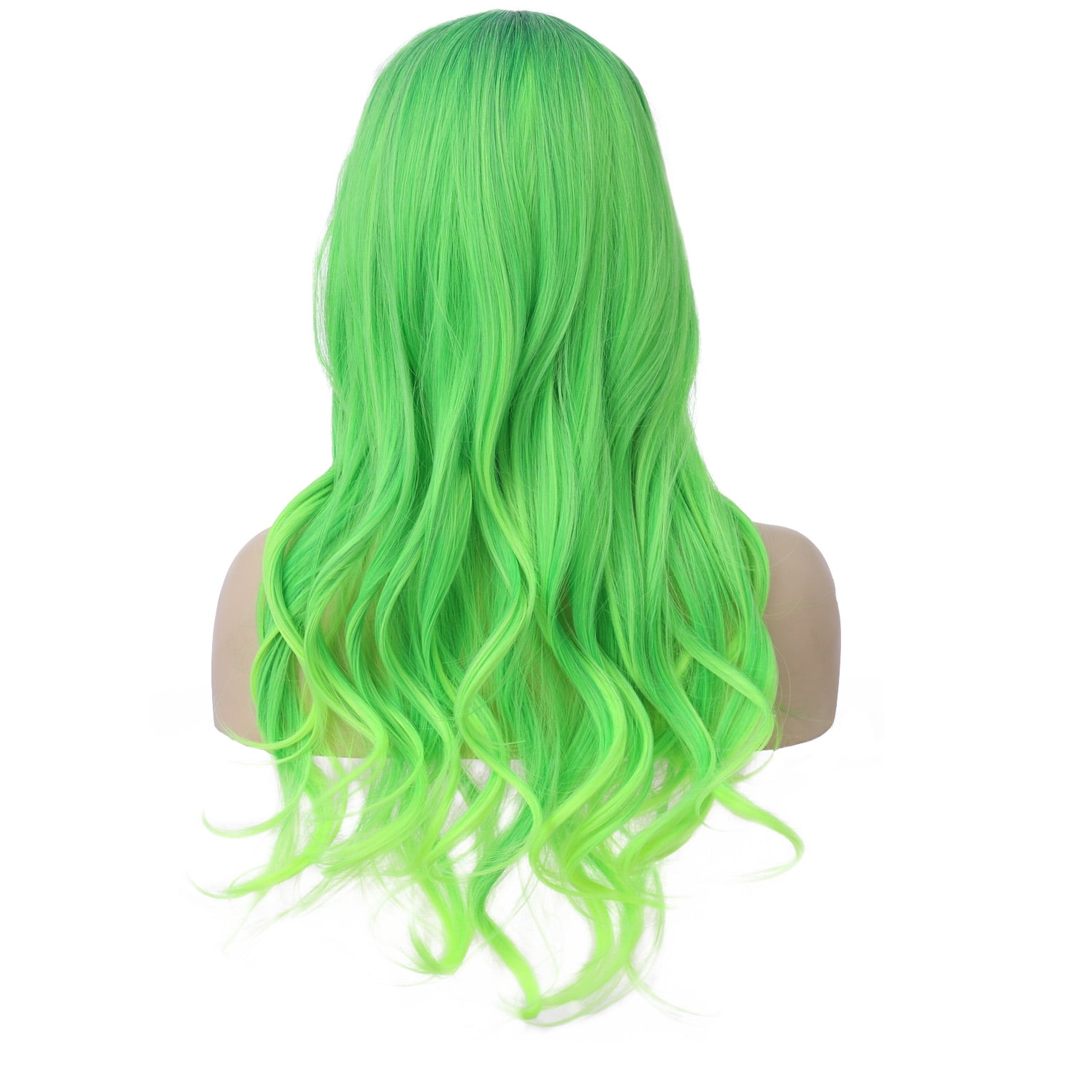 RightOn 26" Green Wig Long Wavy Wig with Bangs Lime Neon Green Wig Ombre Green Wigs for Women Girls Wig Cap Included