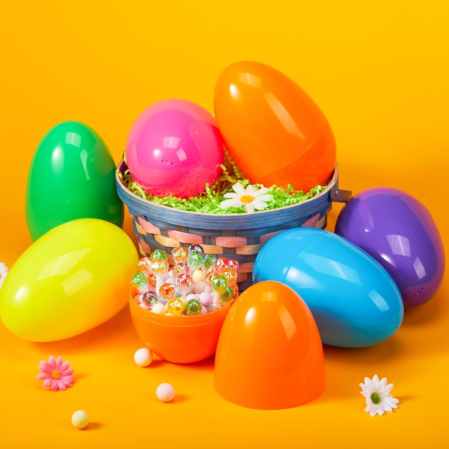 Joyfy 12 Pcs 6 inches Large Easter Eggs, Plastic Colorful Jumbo Easter Eggs, Empty Fillable for Easter Egg Hunt,Basket Stuffers Fillers, Filling Treats Party Favor Classroom Prize Supplies