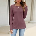 thumbnail image 6 of CHGBMOK Womens Crew Neck Tops Long Sleeve Hollow Lace Shoulder Shirts Soft Knit Blouses Office Layering Basic Daily Wear Tops, 6 of 8