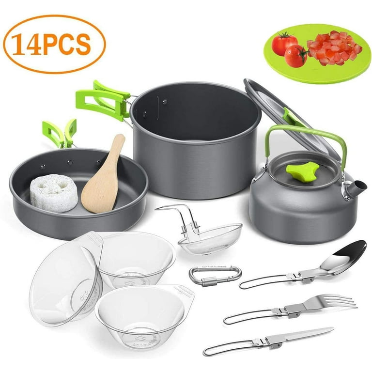 Camping Cookware Set Portable Camp Stove with Lightweight Pots and Pans Set  Non-Stick Backpacking Cooking Set Camping Mess Kit with Folding (14 Pcs) 