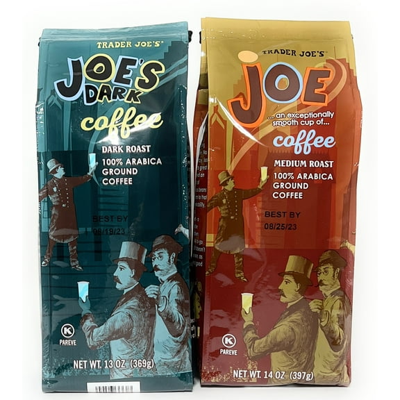 Trader Joe's (1) Dark Roast & (1) Medium Roast 100% Arabica Ground Coffee Bag Bundle