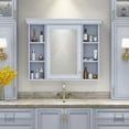 thumbnail image 3 of 35'' x 28'' Blue Wall Mounted Bathroom Storage Cabinet with Mirror Door, Modern Bathroom Wall Cabinet with Mirror, Medicine Cabinet with 6 Open Shelves, 3 of 12