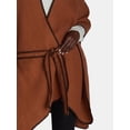 thumbnail image 5 of The Pioneer Woman Whipstitch Wrap Ruana with Belt Layering Piece, Cognac Black Beauty, 5 of 6