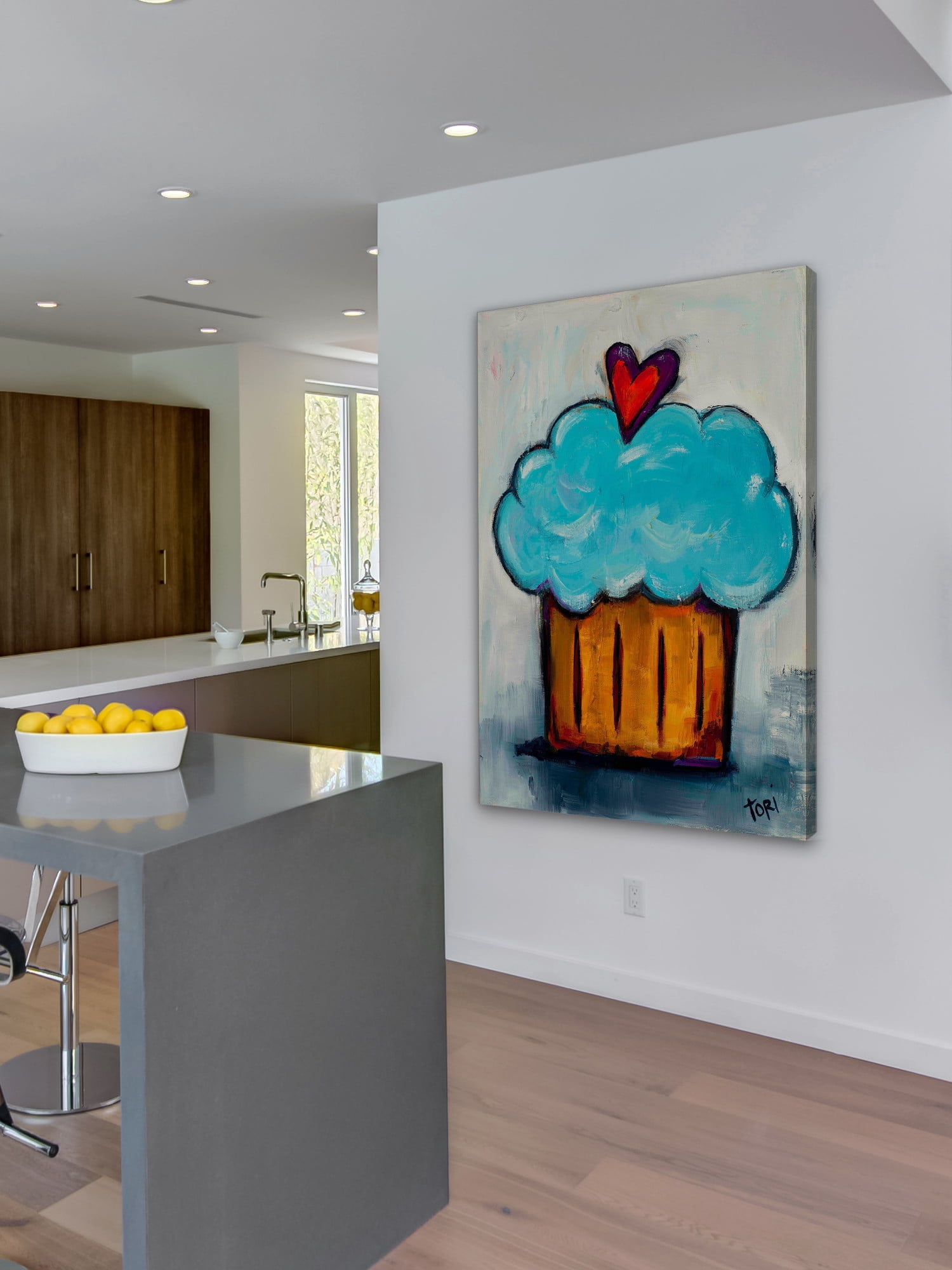 Marmont Hill "Blue Cupcake" by Tori Campisi Painting Print on Canvas