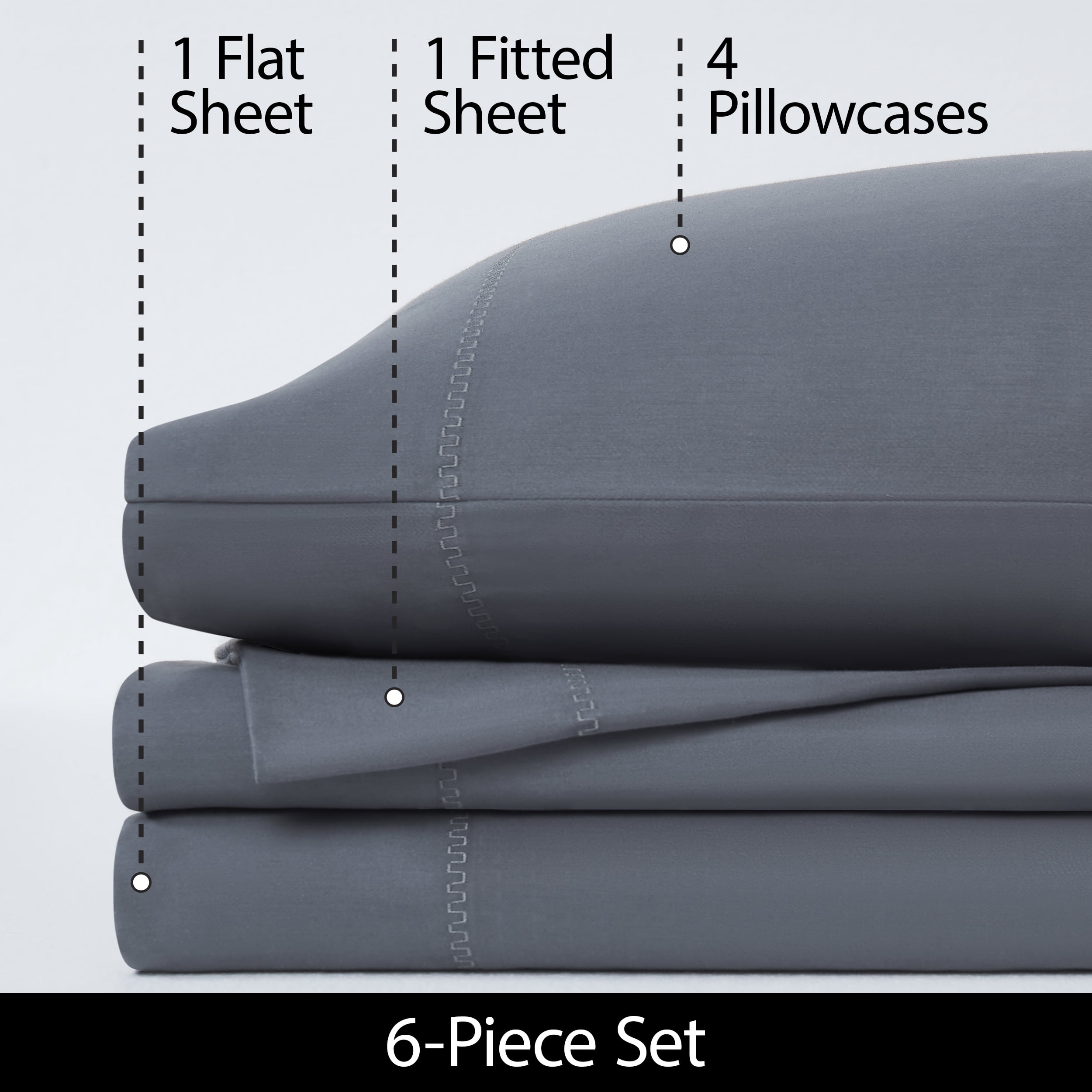 Allswell 6-Piece 300 Thread Count Dark Gray Cotton Lyocell Blend Bed Sheet Set, Queen