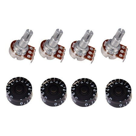 A500K B500K Long Split Shaft Pot Audio Taper Guitar Potentiometers & Guitar Control Knobs for Guitar Bass Replacement (Pack of 8) Black
