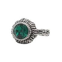 HIJONES Women Men's Gemstone Sun Ring Band Stainless Steel Vintage Cubic Zircon Jewelry Green Size 11