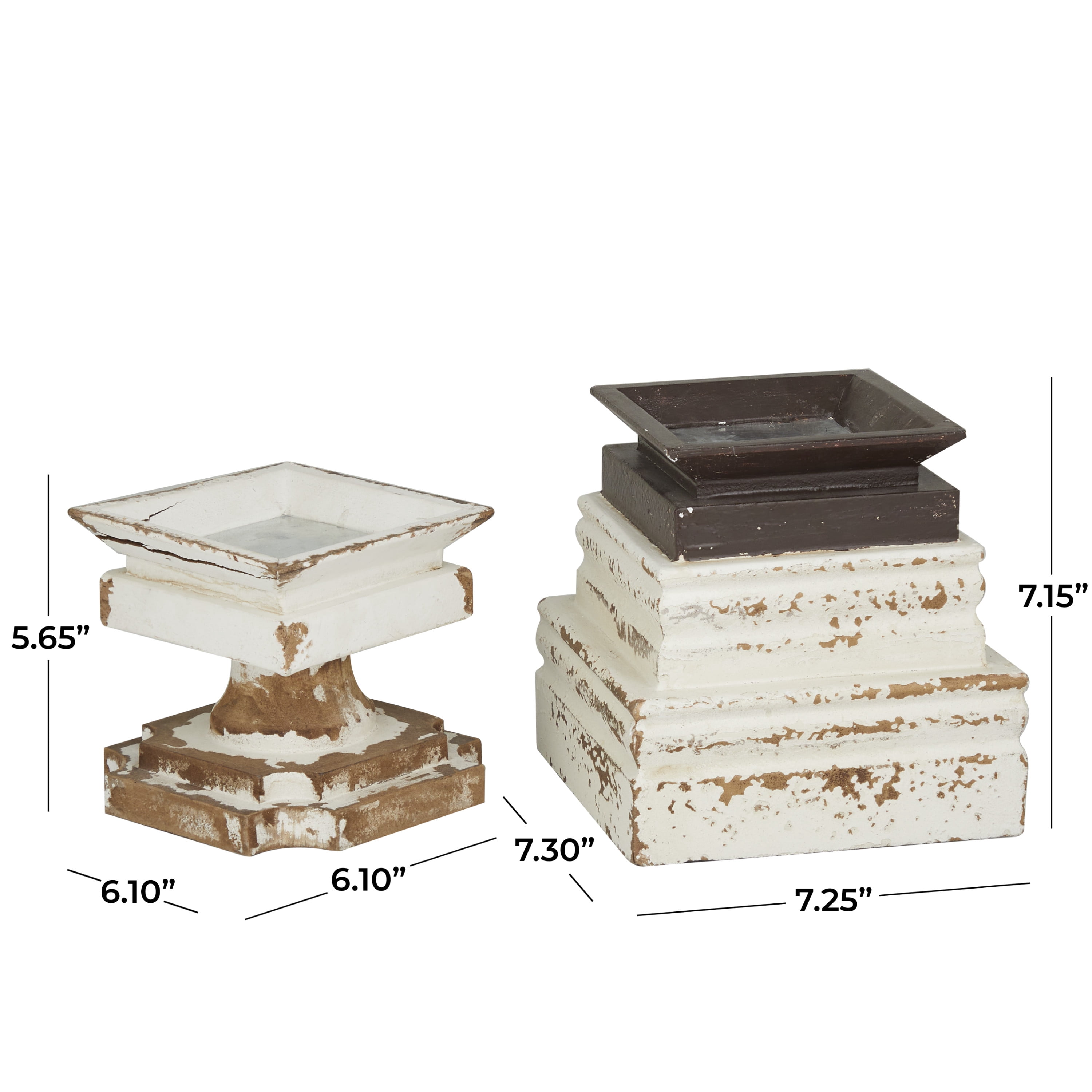 DecMode 2 Candle White Wood Candle Holder, Set of 2