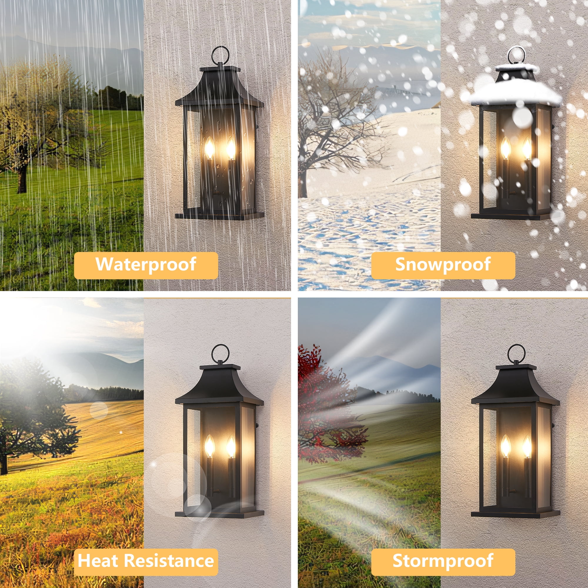 Leumius 2-Pack Outdoor Wall Lantern 2-Light, 22.2" Large Outside Wall Sconce, Modern Black Wall Light Fixture with Glass, Waterproof Exterior Lamp for House, Porch, Garage