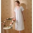 thumbnail image 3 of Defitshape Women's Victorian Nightgown Cotton Short Sleeve Long Sleep Dress Loungewear Princess Square Neck Pjs Soft Summer Sleepwear Lace Frilly Hem Ruffle Loungewear White Small, 3 of 5