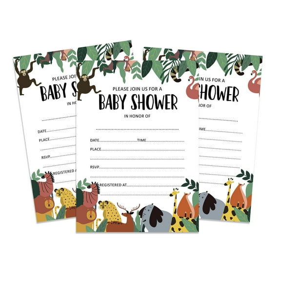 Inkdotpot 30Jungle Animals Baby Shower Invitation Cards Gender Neutral Fill In Blank Invites