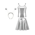 thumbnail image 2 of iiniim Alien Costume for Girls Metallic Dress Alien Holographic Cami Top with Pleated Skirts and Hair Hop Silver 12, 2 of 7