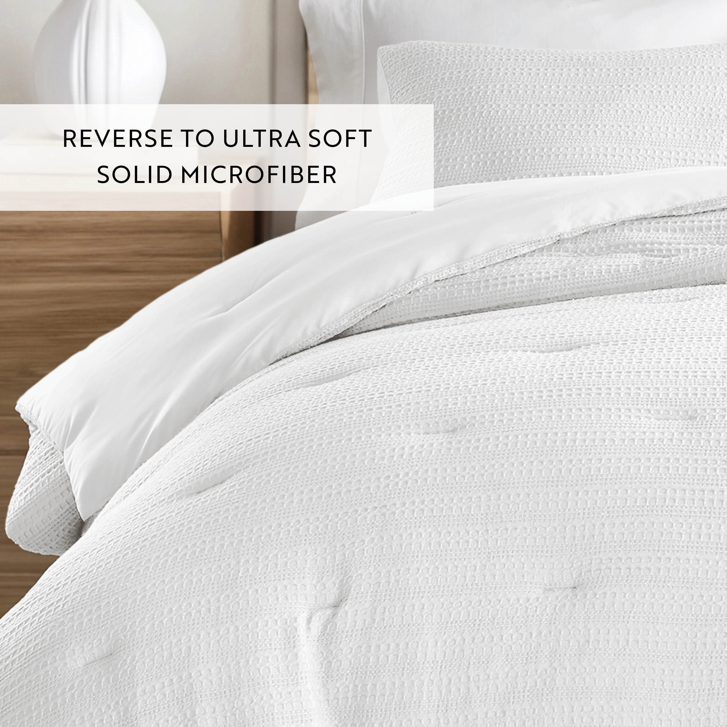 Noble Linens 3 Piece White Waffle Textured All Season Down-Alternative Comforter Set, King/Cal King