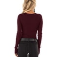 thumbnail image 3 of Opperiaya Women Spring T-Shirt Solid Color Henley Neck Long Sleeve Pullover, 3 of 9