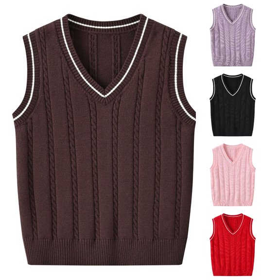 Toddler Boys Girls V Neck Vest Sweater Sleeveless Warm Knitted Pullover Knitwear Tops Size 4-5 Years