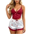 thumbnail image 2 of YHAJDS Womens Cami Pajama Sets Deep V Neck Lace Trim Spaghetti Strap Top With Elastic Waist Shorts 2 Piece Loungewear Set, 2 of 7