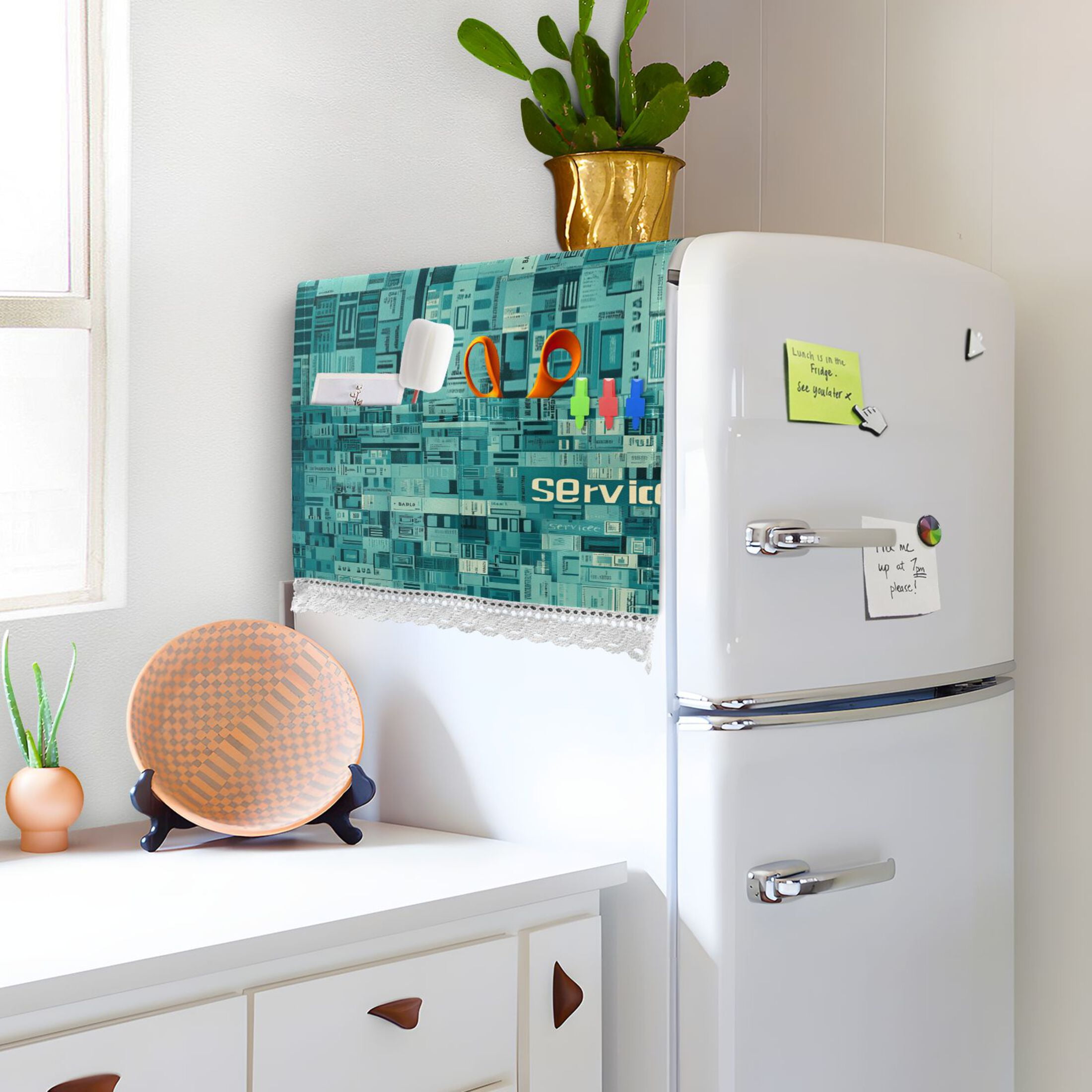 A Wallpaper with The WordWasher and Dryer Covers Dust-Proof and Oil Resistant Fridge Cover with 4 Storage Pockets Washing Machine Top Cover for Laundry Kitchen Home 51.2 x 22 In