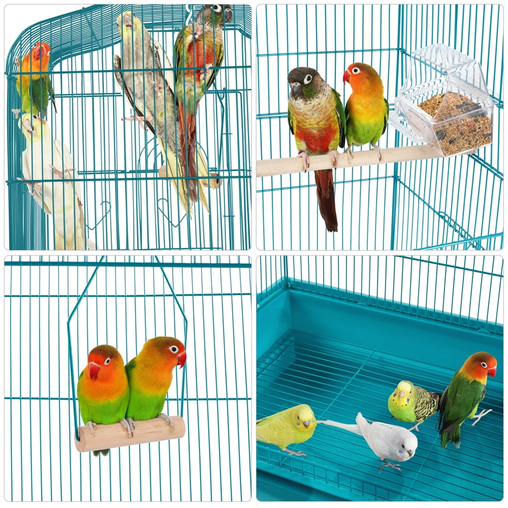 Alden Design Large 41" Metal Bird Cage with Play Top for Parakeets and Lovebirds, Teal Blue