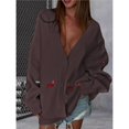 thumbnail image 4 of Cárdigan de Punto con Botones y Bordado Gráfico para Mujer, Cuello en V, Cómodo y Divertido, Ideal para Otoño Marrón M, 4 of 8