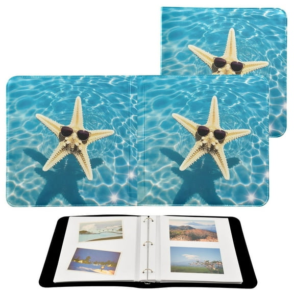 Leather Cover Photo Album 80 Pockets 4x6 Photos Bookshelf Picture Album Starfish with Sunglasses