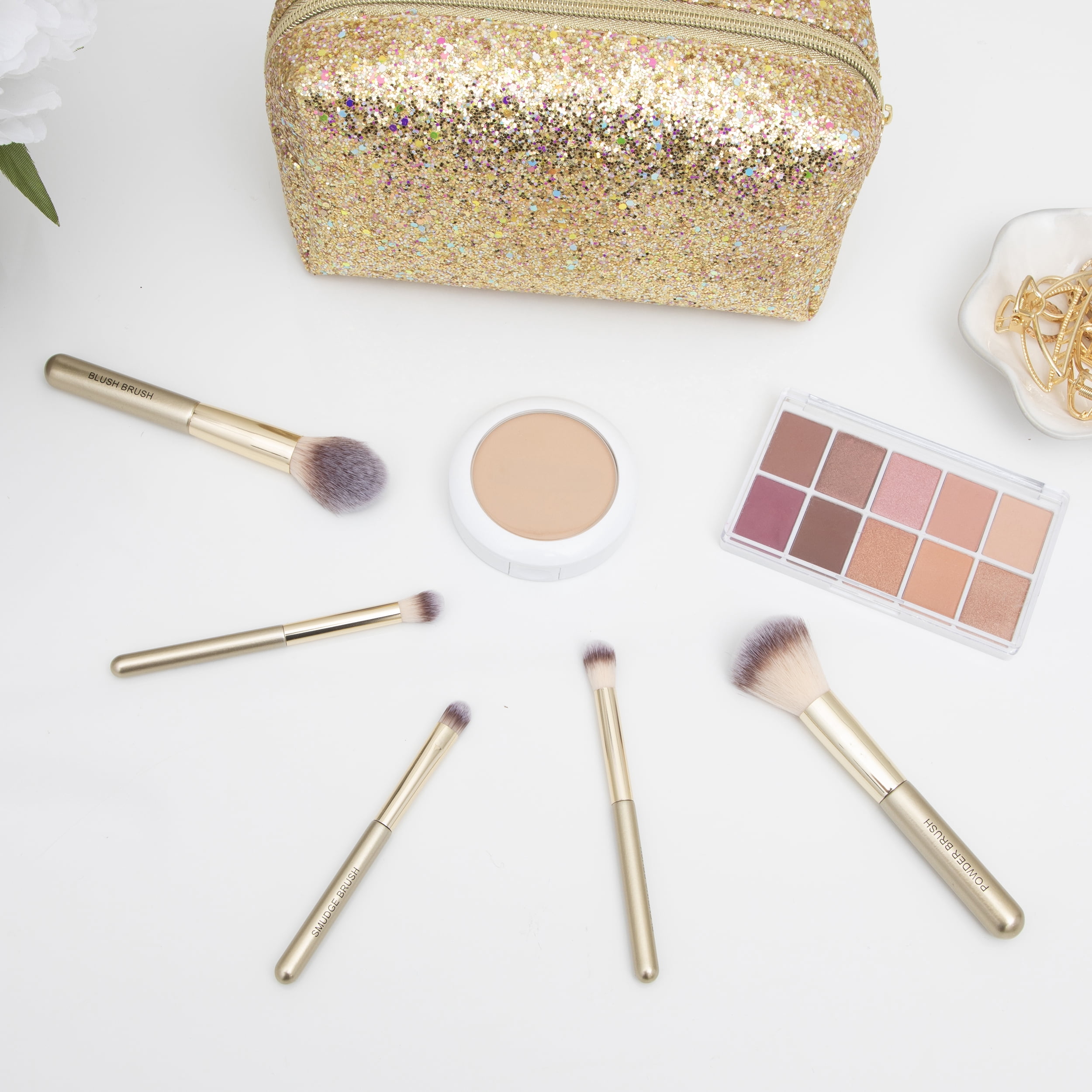 Sparkle and Shine Makeup Brush Set with Bag, Gold, 6 Pieces