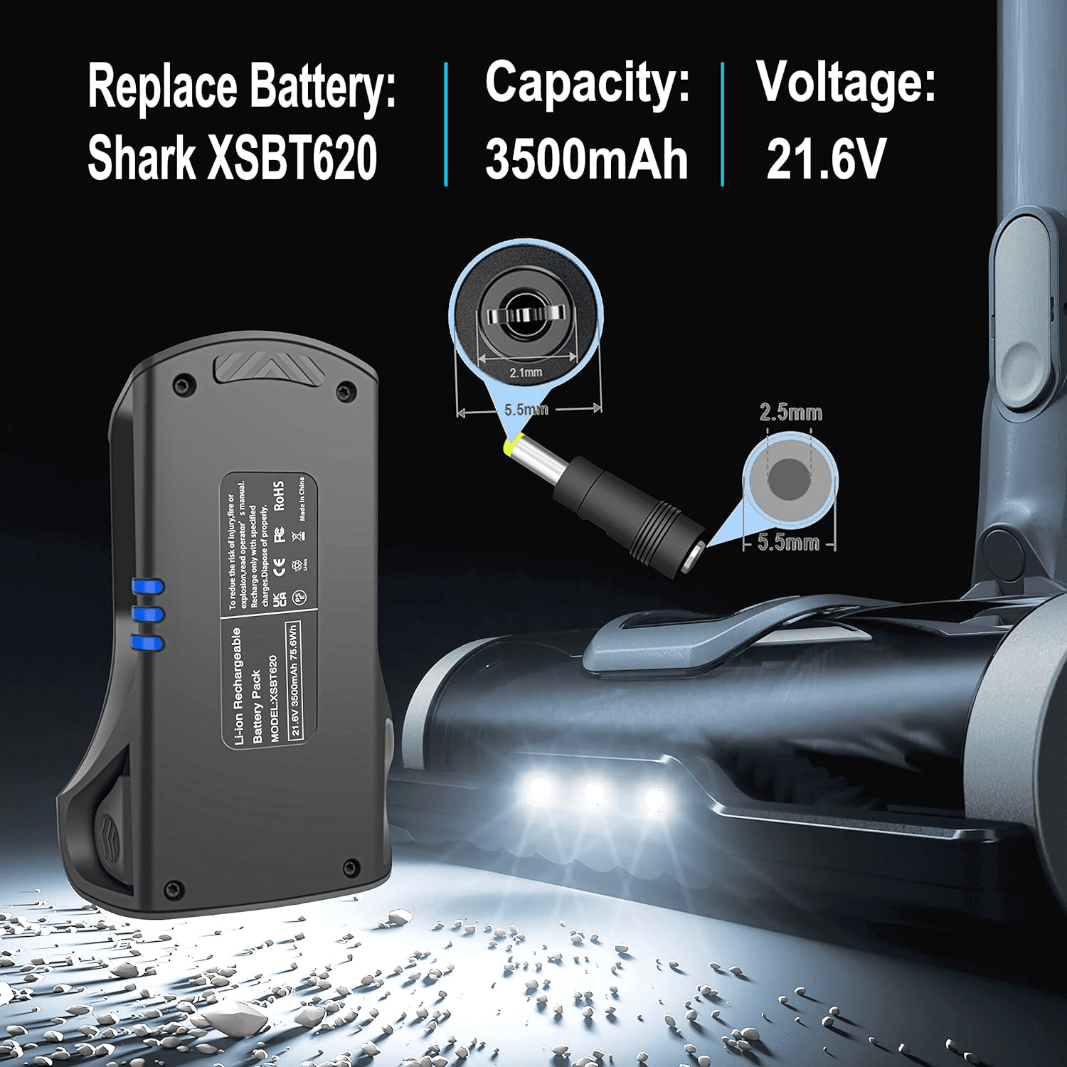 XSBT620 Battery for Shark IZ362H IZ363HT IZ163H IZ162H Pet Pro/Pet Plus/Pet Power/Rocket Vacuum Cleaner, Shark Stick Vacuum XSBT600 XSBT750 XSBT700 Battery Replacement