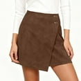 thumbnail image 2 of Wutalume Women's High Waist Suede Faux Leather Asymmetric Hem Mini Skirt, Solid Color with Zipper Detail, Edgy Style for Night Out and Party,Brown XL, 2 of 4