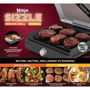 Ninja Sizzle 6-Serving Electric Indoor Grill & Griddle, Interchangeable Plates, Low Smoke, GR101, Grey/Stainless Steel