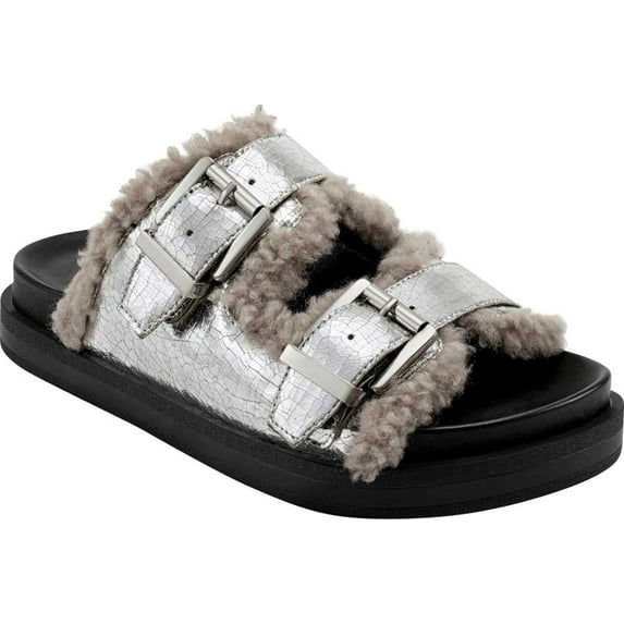 Women's Aerosoles Olivia Faux Fur Platform Slide Silver Combo Faux Leather/Faux Shearling 7 M