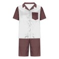 thumbnail image 4 of SnZhen Button up Shirt Men Casual Turndown Button Turndown Solid Short Sleeve Blouse And Pants Set, 4 of 4
