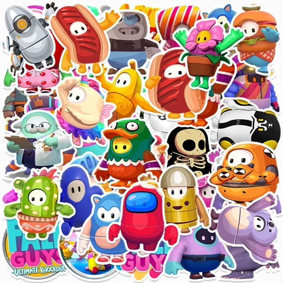100Pcs Stickers for Fall Guys Cute Cartoon Graffiti DIY Waterproof Phone Laptop Luggage Skateboard Scrapbook for Kid/Adults
