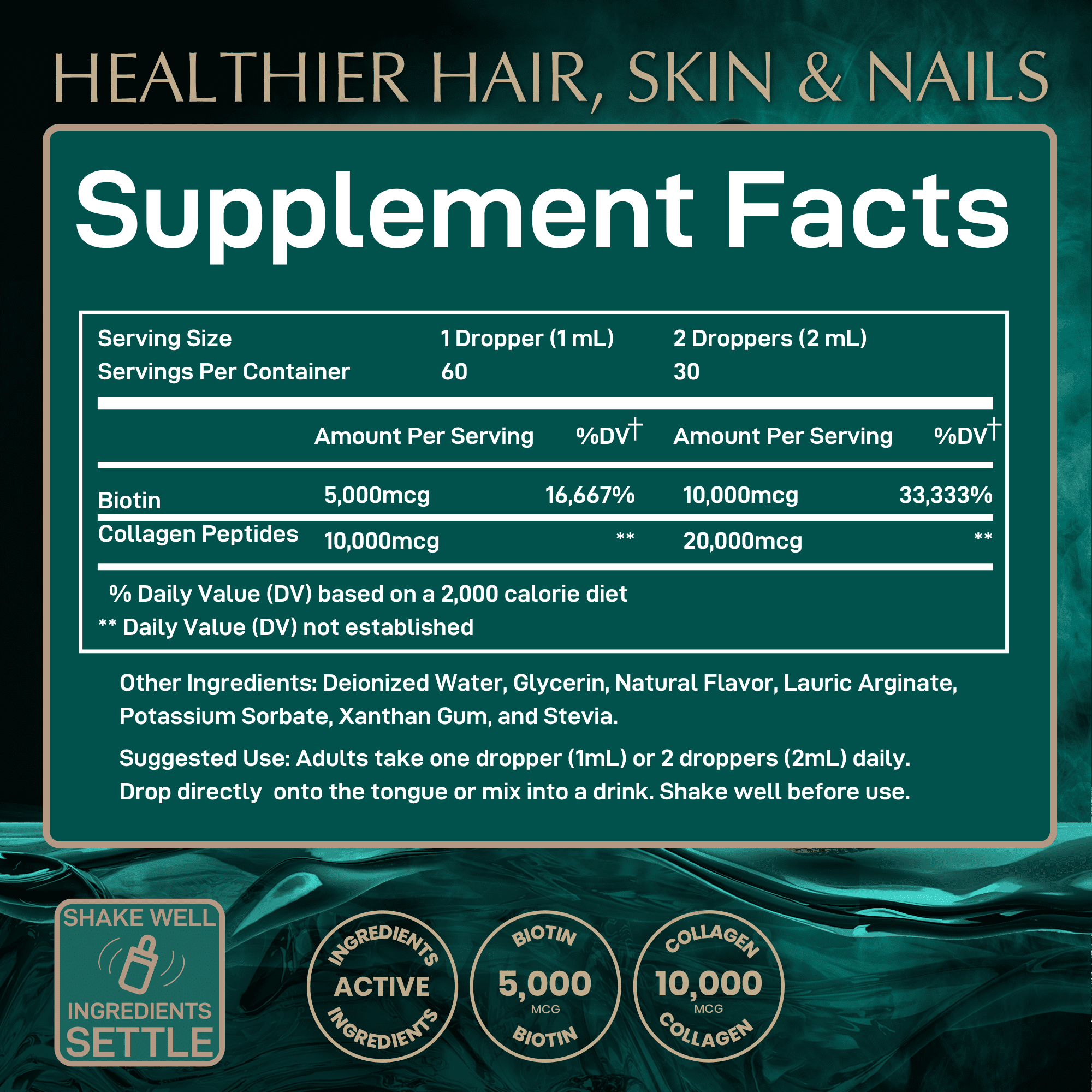 WILD FUEL Liquid Collagen Peptides with Biotin Vitamins for Hair Skin and Nails - 30,000mcg Biotin and Collagen Liquid for Women and Men - Lemon Flavor, up to 2-Month - 2 oz