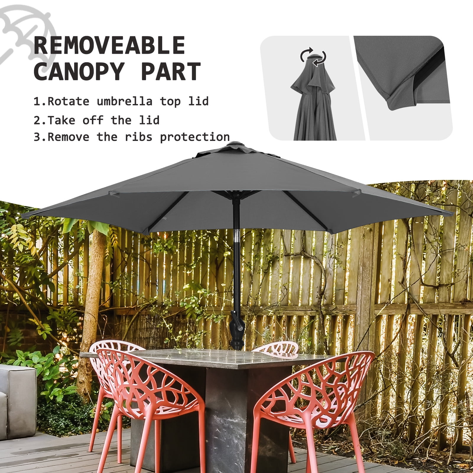 Autlaycil 7.5’ Patio Umbrella with Tilt and Crank, Adjustable Outdoor Market Umbrellas, 6 Sturdy Ribs UV Protection Water Resistance for Garden, Deck, Backyard, Pool (Grey)