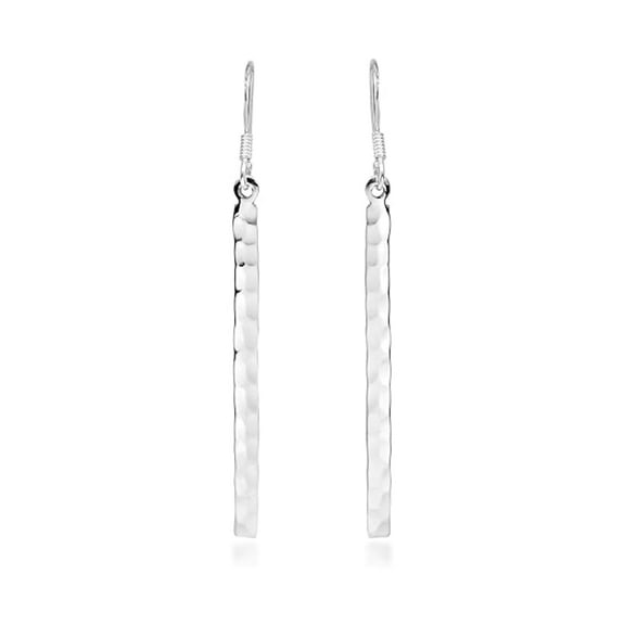 Hammer Texture Long Stick Dangle Earrings in 925 Sterling Silver | Casual and Cool Everyday Jewelry for Women | Modern Gift