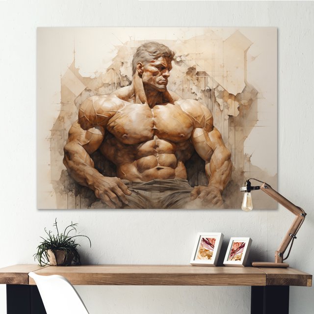 Designart art Mural Moderne en Toile Beige, art Mural Aérobic & Musculation, Force Magique de Musculation I, Décor Mural Aérobic & Musculation, 32x24 Pouces