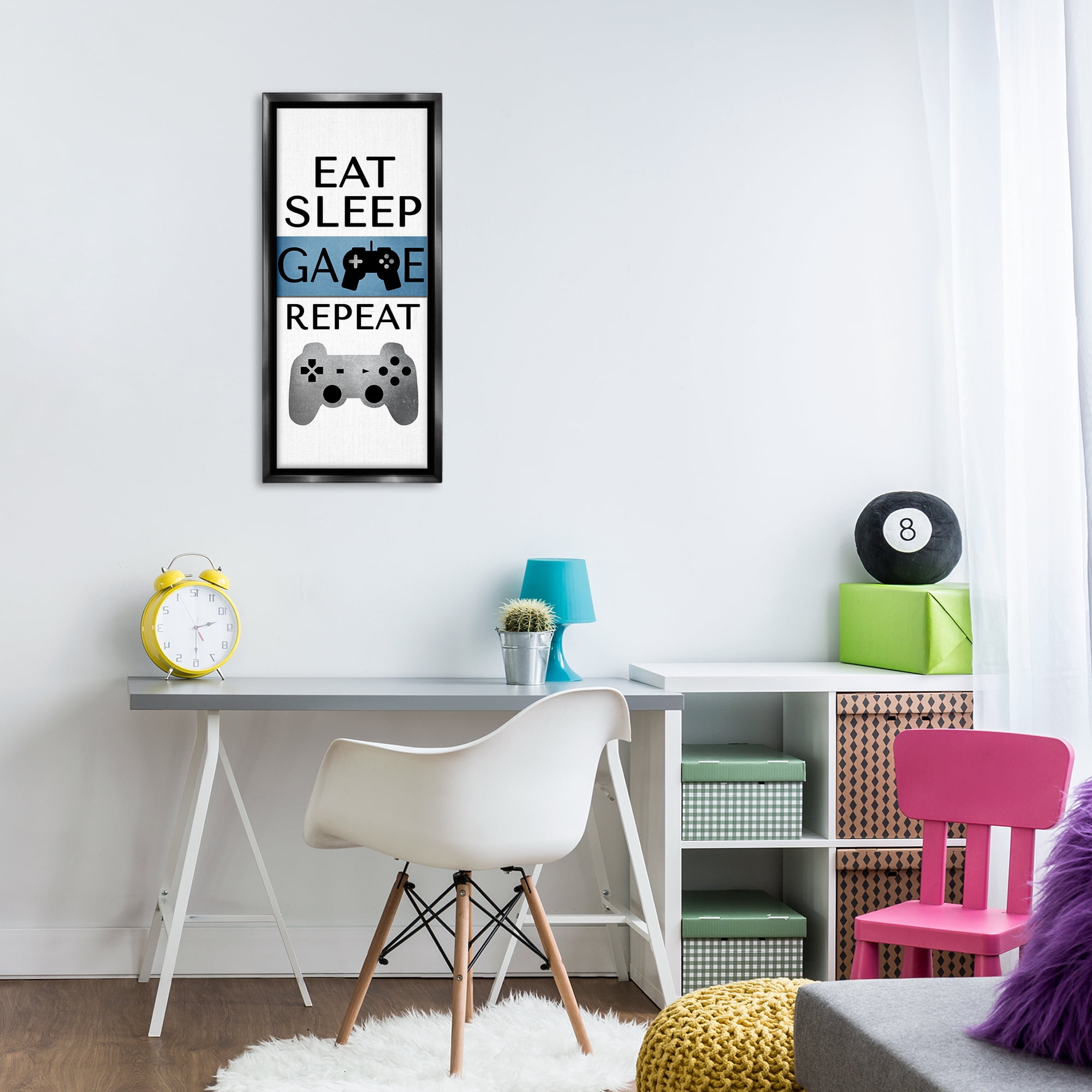 Stupell Industries Game Repeat Lifestyle Typography Painting Black Floater Framed Art Print Wall Art, 15 x 31