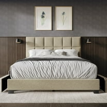 Home Design Raton King Upholstered Storage Platform Bed, Dark Beige