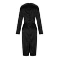 thumbnail image 6 of Women Satin Long Sleeve Dress - Tie Waist V Neck Silk Elegant Formal Cocktail Wedding Guest Bodycon Midi Dresses, 6 of 7