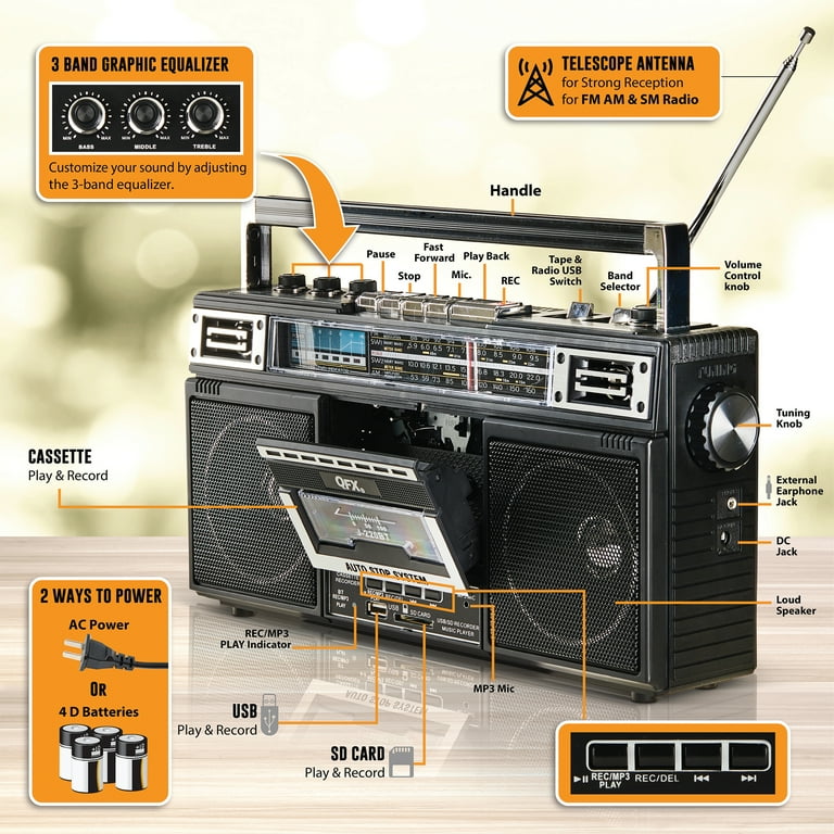 Amazon.com: QFX J-220BT Boombox MP3 Conversion from Radio to