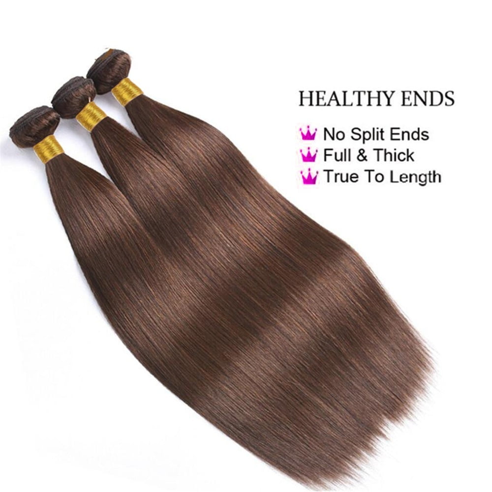Straight Bundles with Frontal 18-30 Inch Brazilian Human Hair 3 Bundles with 13x4 Lace Frontal #4 Brown Straight Remy Hair Extensions