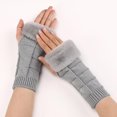 thumbnail image 3 of Guantes sin dedos tejidos para mujer, calentadores de brazo peludos con orificio para el pulgar para Otoño Invierno, 3 of 5