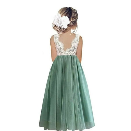 

LOEL Girls Pageant Ball Gown Tutu Dress Summer Backless A-line Dress Lace Back Flower Girl Dresses