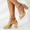 thumbnail image 3 of Gold Ankle Strap Round High Heels Sandals, Pleated Open Toe Sandals, 3 of 5