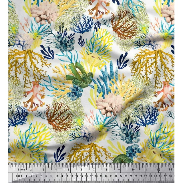 Soimoi Viscose Chiffon Fabric Coral Ocean Decor Fabric Printed Yard 42 Inch Wide