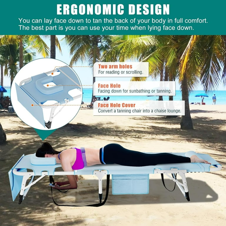 Slsy Adjustable Tanning Chair with Face Arm Hole Folding Lounge Portable Sunbathing Bed for Pool Beach Walmart