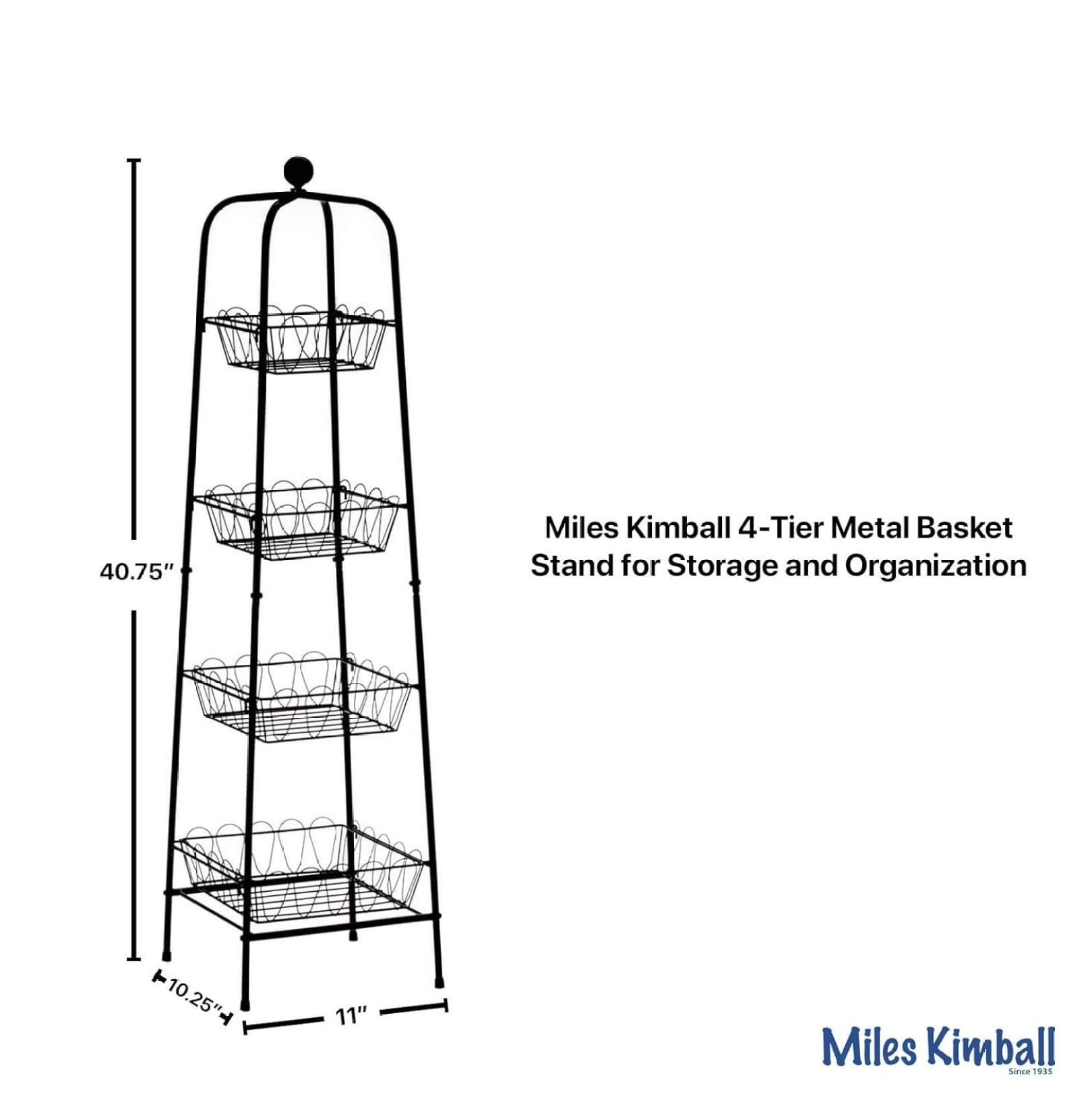 4-Tier Metal Basket Stand for Storage and Organization, One Size Fits All