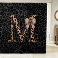 thumbnail image 2 of Manfei Leopard Print Monogram M Shower Curtain 72Wx84L,Cute Bow Bathroom Shower Curtain,Black Brown, 2 of 5