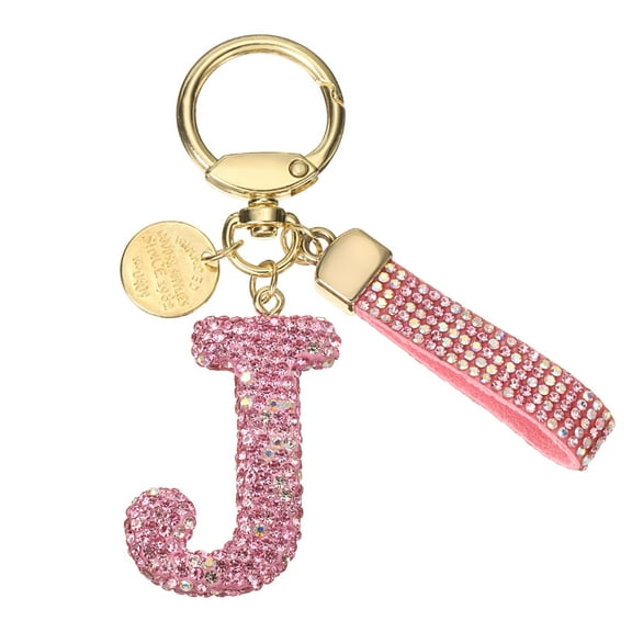 Uxcell Initial Letter Keychain, Cute Sparkly Rhinestone Key Chain Alphabet Charm for Women Car Keys Backpack Handbags Bag Purse, Pink (Letter J)