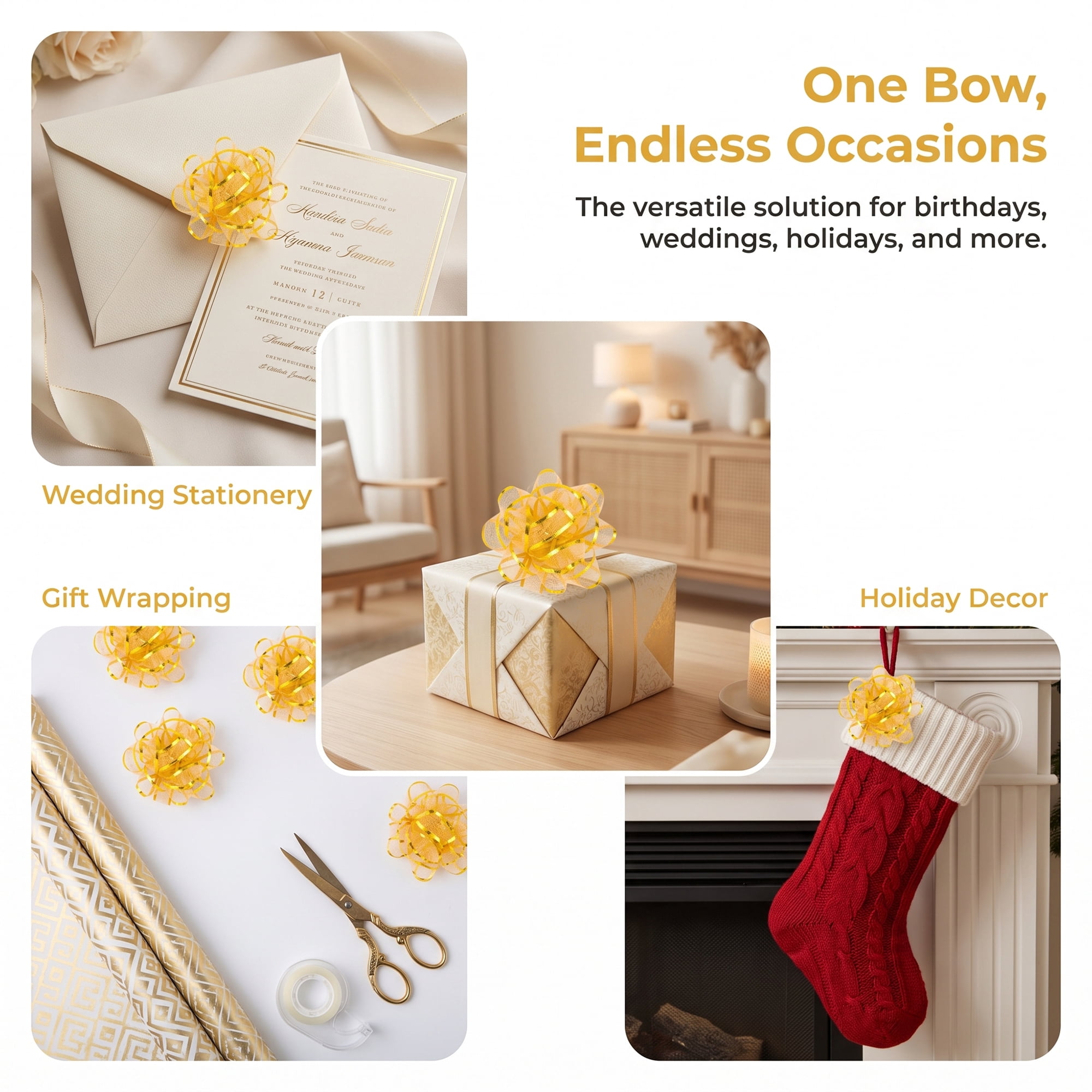 Unique Bargains Sheer Organza Gift Wrapping Bows for Weddings and Celebrations Gold