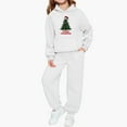 thumbnail image 1 of Conjunto de sudadera con capucha de manga larga para niños con estampado invernal y pantalones deportivos con lazo en las piernas, deportivo informal con forro polar para mayor calidez, conjunto de do, 1 of 5